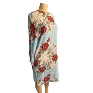 Women M L Antonio Marras Designer Blue Rose Floral Print Midi Relaxed Dress